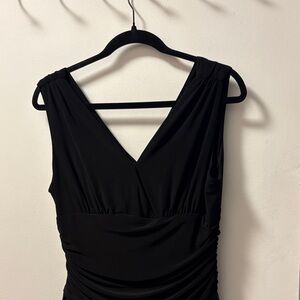 Elizabeth Howard Vintage Chic Black V Neck Midi Lined Evening Dress 14